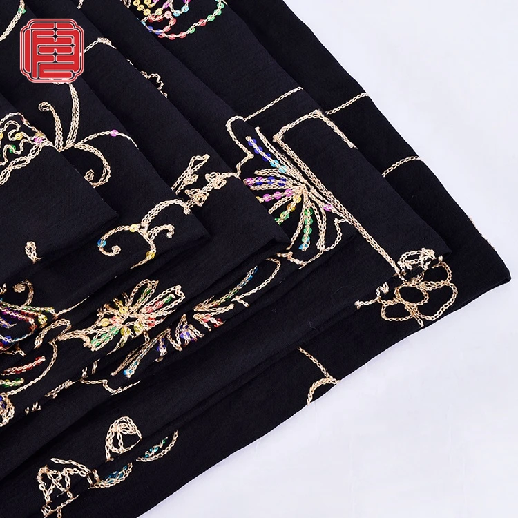 Wholesale Custom Design Gold Sequin Cotton Nylon Woven NR Embroidery Fabrics For Clothing