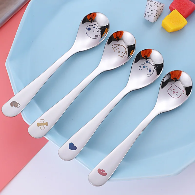 Stainless Steel 304 Long Handle Small Size Cartoon Children Baby Eating Soup Spoon fork set