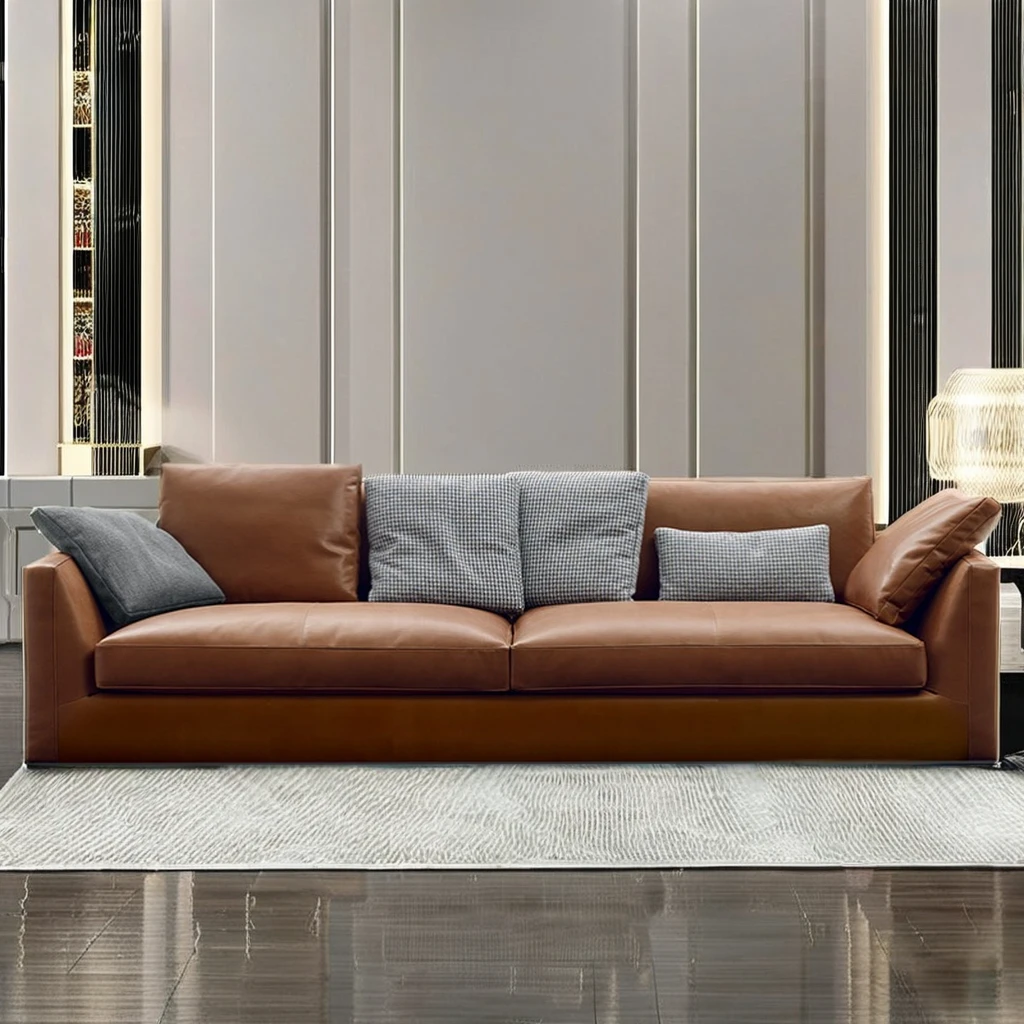 Italian Design Leather Sofa Set for Home Villa Hotel Lobby & Living Room-Custom 2/3/4 Seater Modern Couch