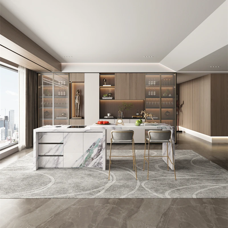 Luxury Modern Sintered Stone Slabs Countertops Kitchen Island Floating Telescopic Kitchen Island Table