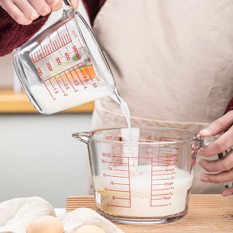 Transparent Clear 250ml 500ml 1000ml Measuring Jug Bakery Sustainable Glass Cup With Handle for Liquid Flour Egg