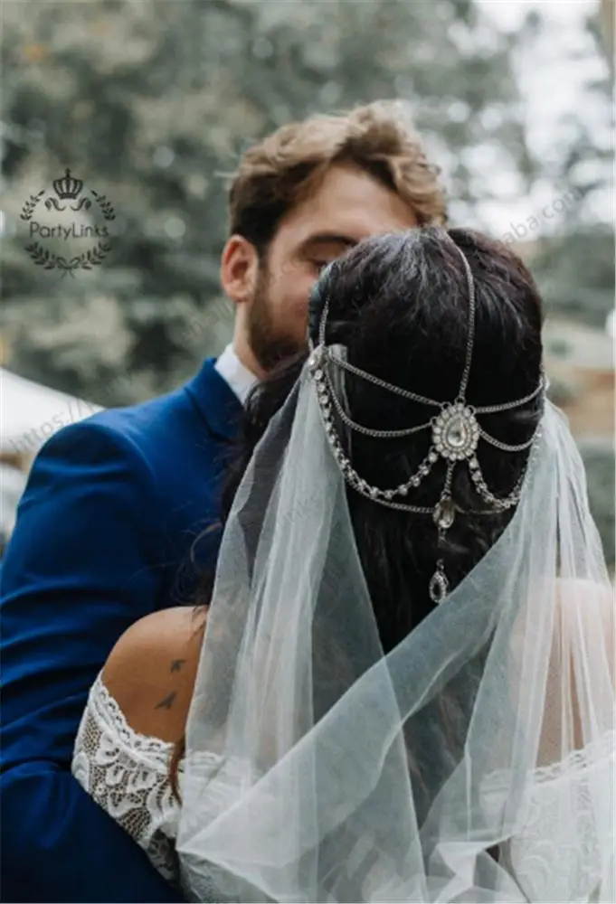 Turkey Kundan Stone Head Chain Crown Rhinestone Back Hold Headbands Headpiece Bridal Wedding Hair Accessories Jewelry Tiara