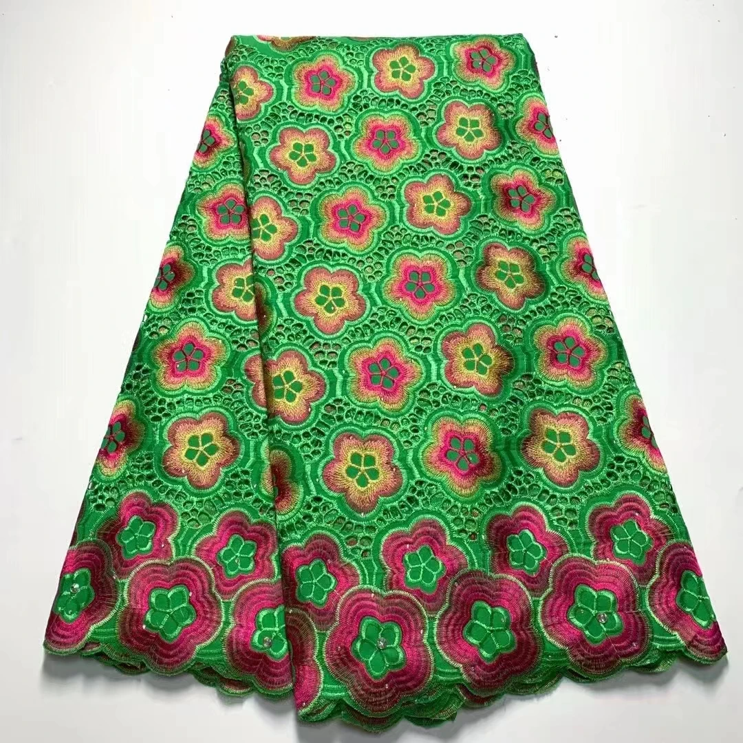 100% Cotton Flower Embroidery Bazin African Lace Fabric