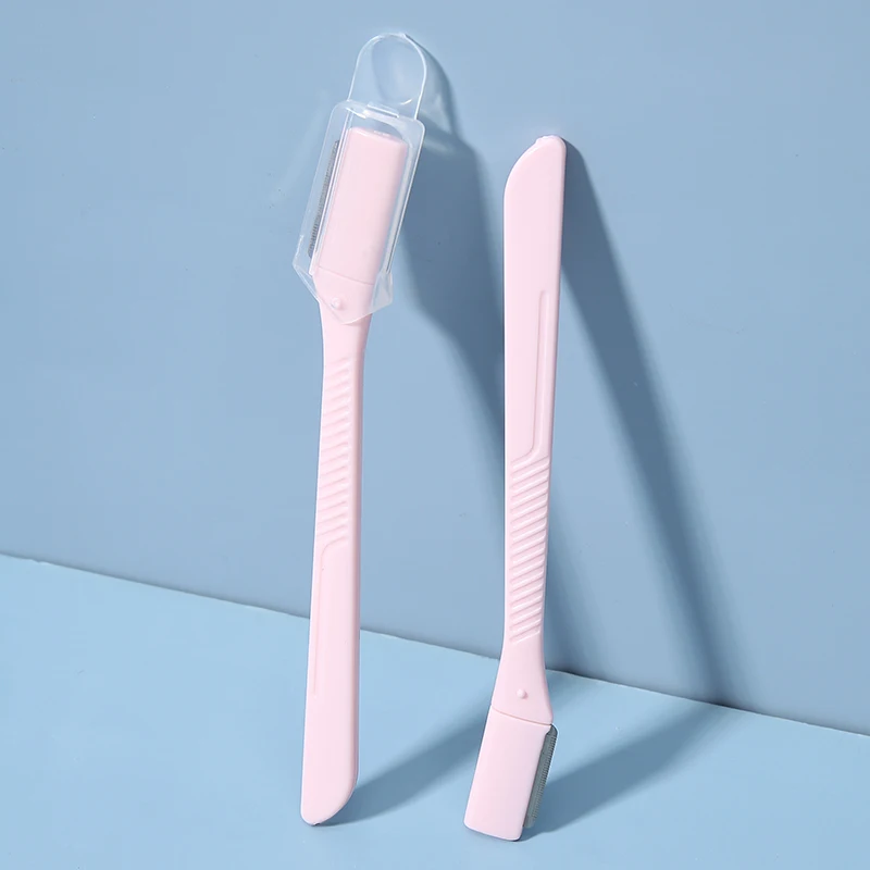 LMLTOP Wholesale Mini Stainless Steel Blade Eyebrow Razor With Safe Cover A0865 Woman Plastic Long Handle Eyebrow Trimmer