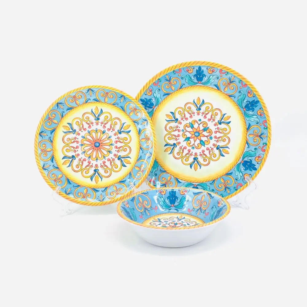 Luxury Marocaine Turkish Ceramic Restaurant Wedding Party Kitchen Plates Dinner Tableware Set Rattan Rim Dnnerware