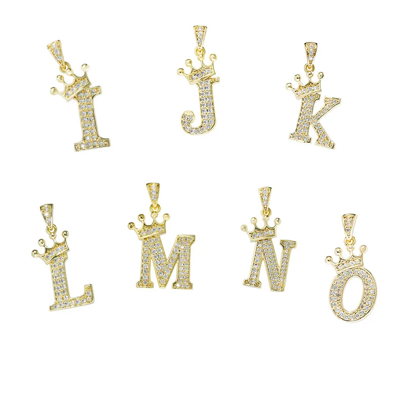 26 Capital Letters Fashion Crown Pendant Gold Plated Alloy Zircon Initial Pendent