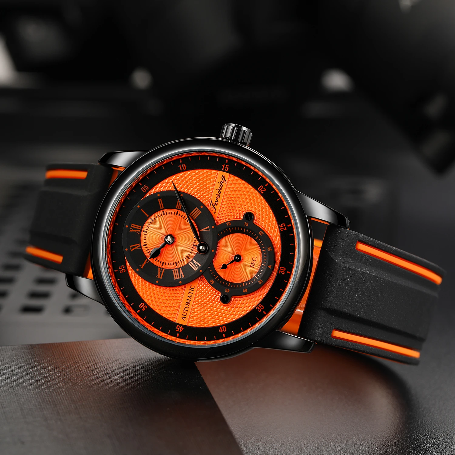 FORSINING 8203 new style Chinese mens mechanical watch hot sale Silicone band water proof best character business wrist watch