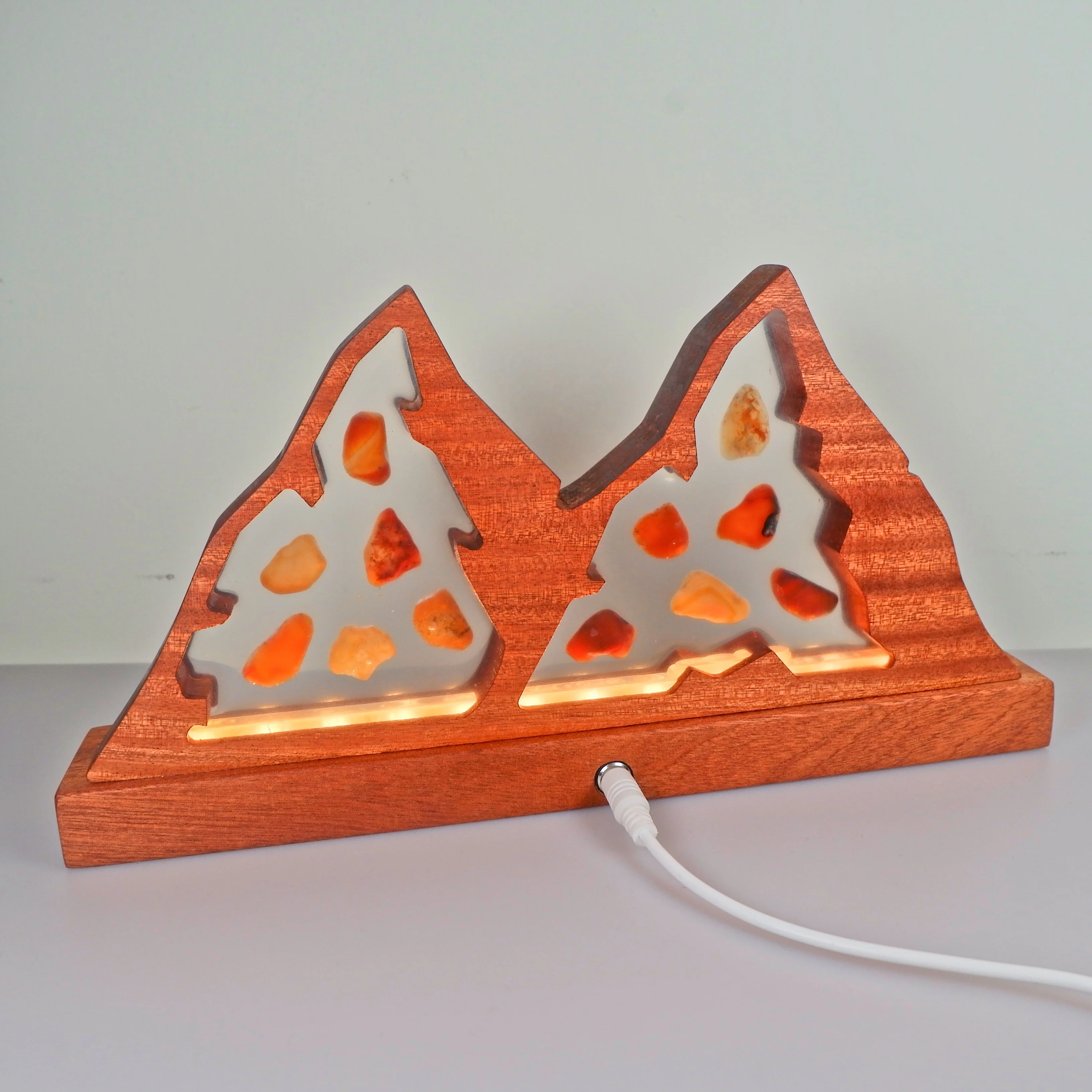 Modern Luxury Wood Resin Epoxy Night Light Lamp Bedside Wooden Art Decoration Table Lamp Touch Sensor Dimmable For Bedroom