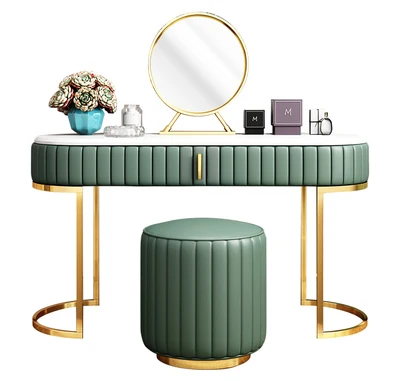 Современный европейский туалетный столик с округлыми ножками для макияжа в Европейском стиле, роскошные золотые ножки с бархатным стулом