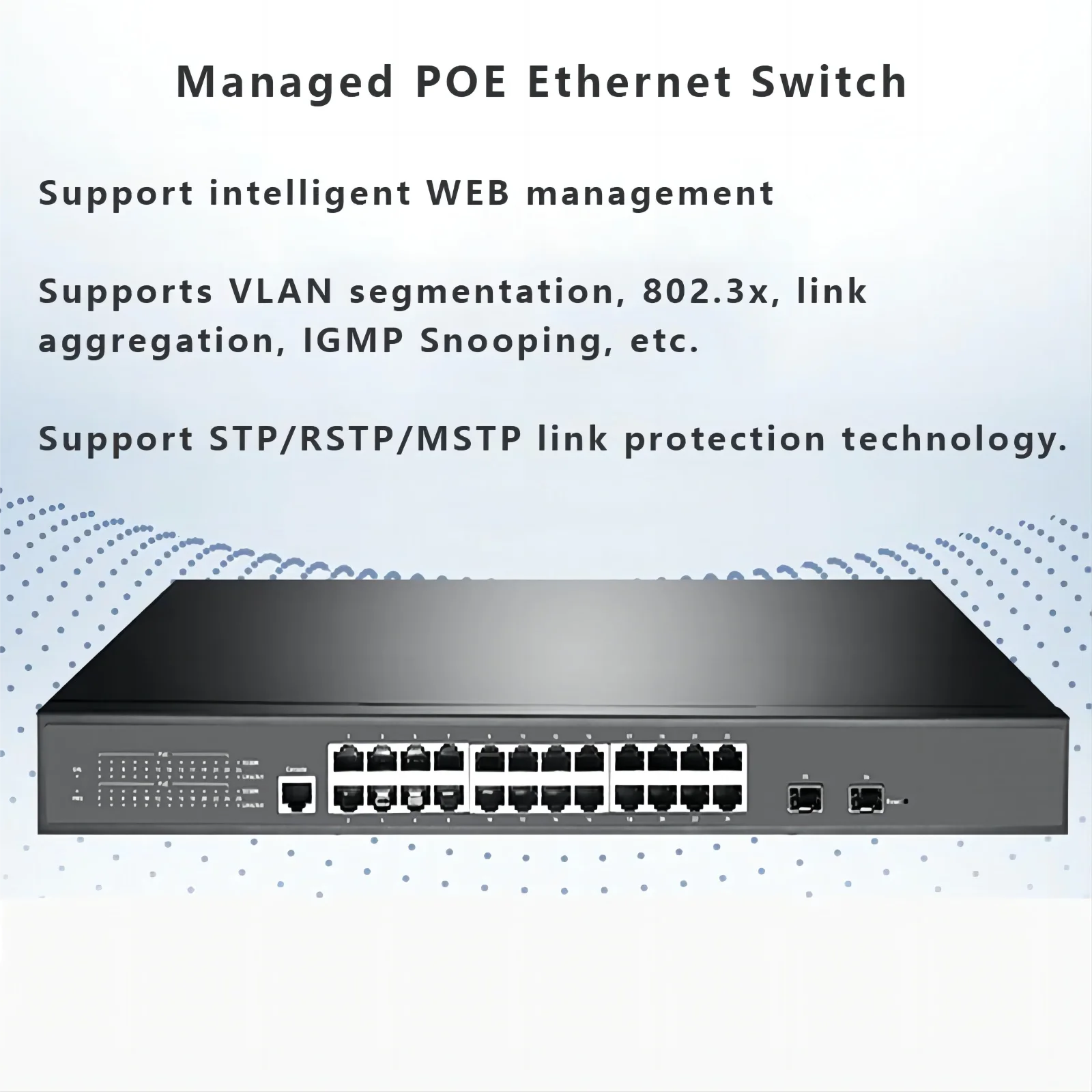 Managed POE Ethernet Switch Full Gigabit Switch POE Vlan Web Ring Network Gigabit Switch 8/16/24 port link aggregation