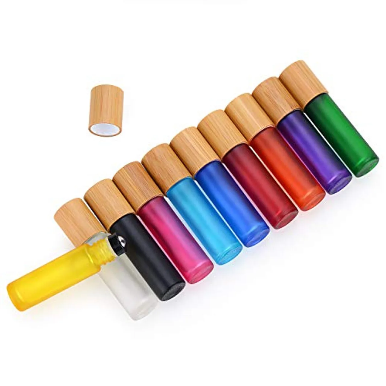 10ml 15ml Transparent Refillable Glass Essential Oil Roll on Bottle with Steel Roller Ball and Bamboo Lid