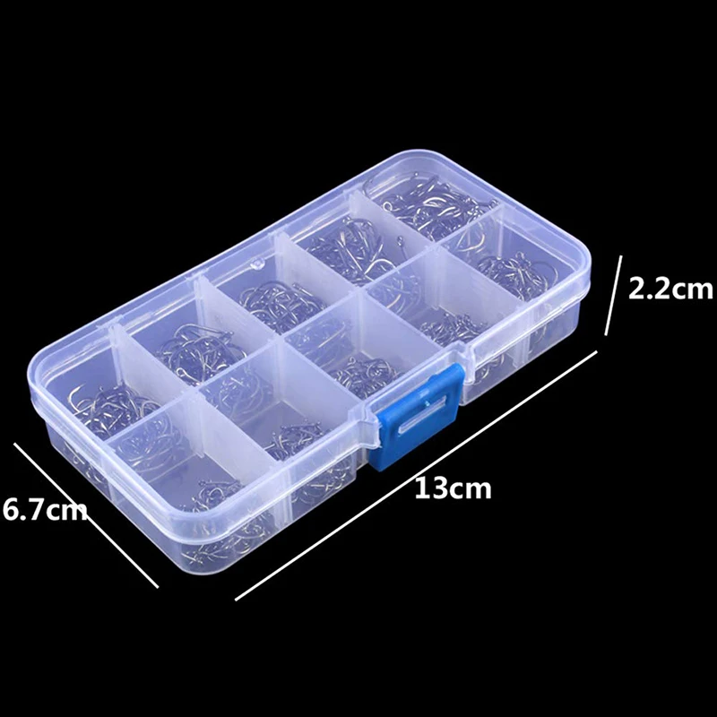 500PCS / 600PCS  Premium Fishhooks 10 Sizes Carbon Steel Fishing Hooks W/Portable Plastic Box, Strong Sharp Fish Hook