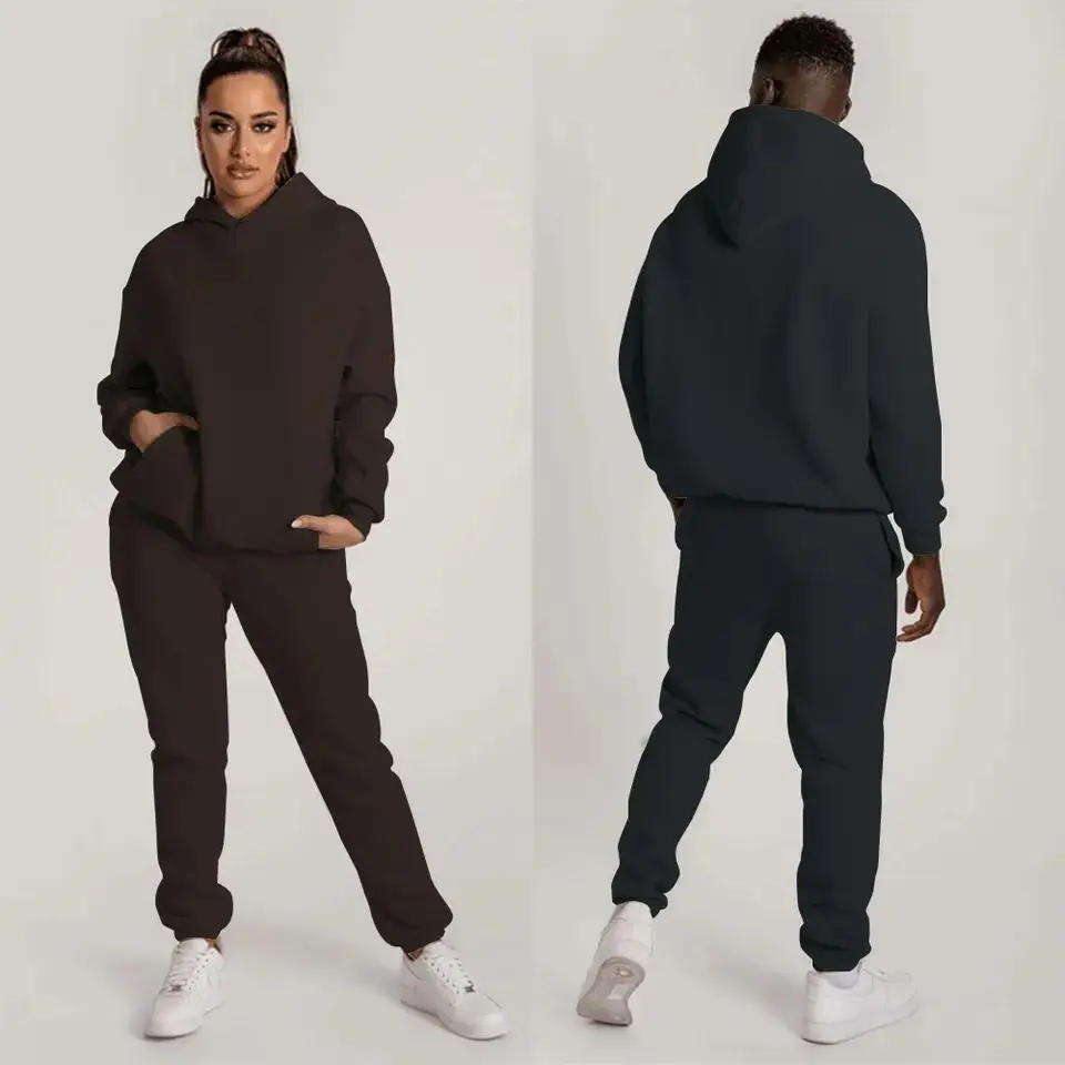 AOXI Factory Custom logo jogging suit 100% cotton sweatsuit blank thick heavy tracksuits unisex sweatpants and hoodie set men