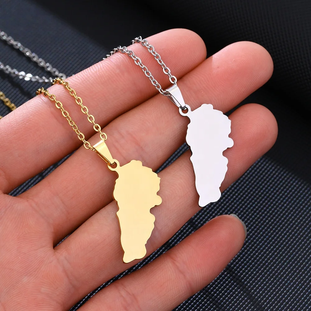 Lebanon Map Pendant Necklace Fashion Ethnic Stainless Steel Jewelry for Men and Women