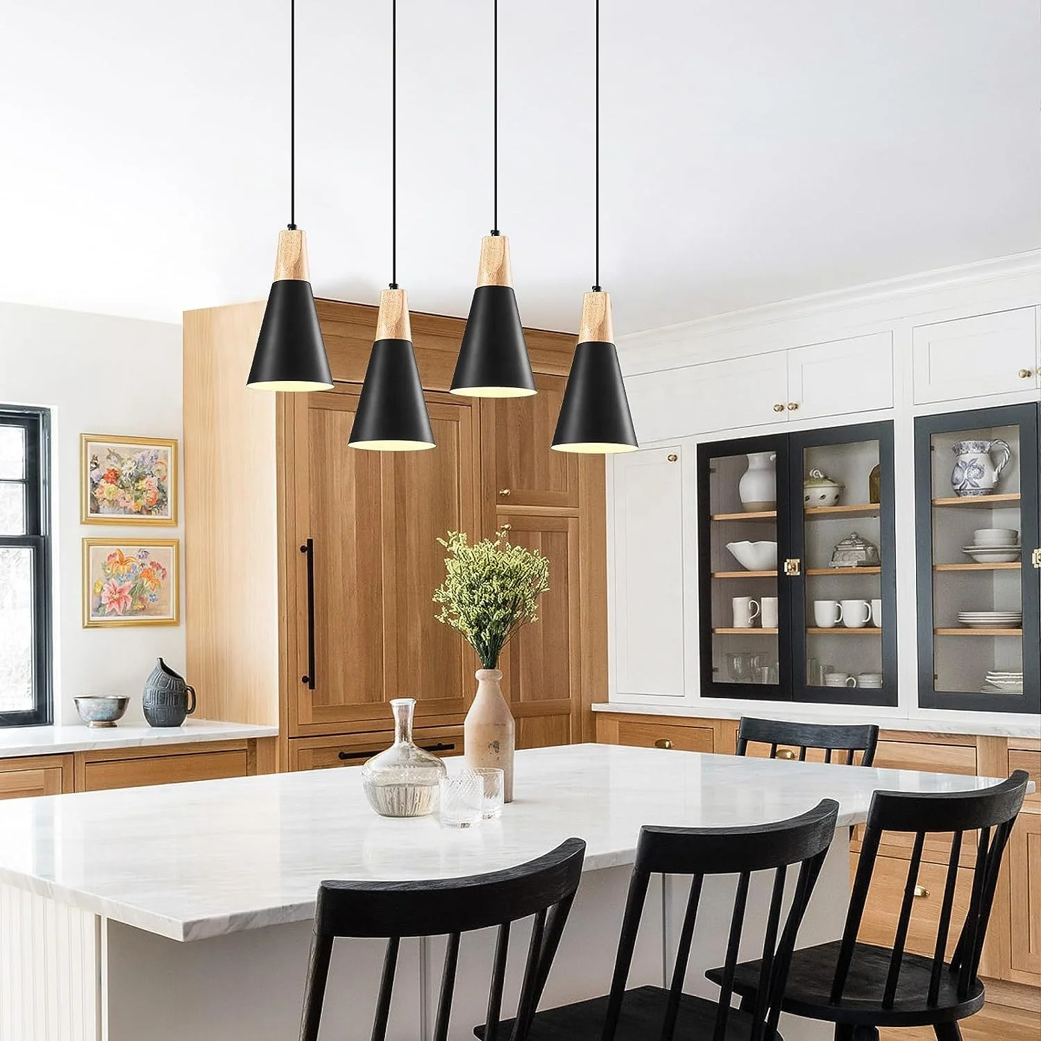 American vintage country style chandelier black adjustable kitchen island lighting led hanging light