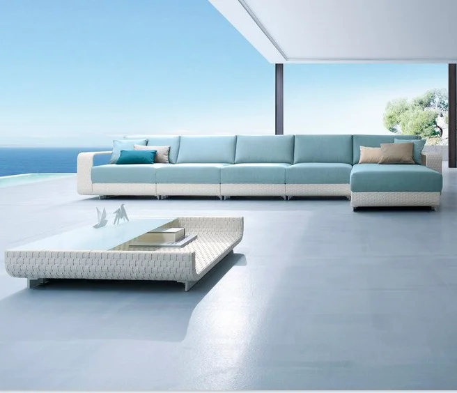 Открытый Сад Плетеная софа для бистро в саду шезлонг ротанга патио Коннер секционный диван-кровать