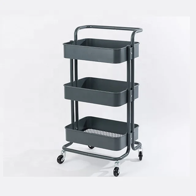 3 Tiers Home Furniture trolley with handle Metal Rolling Utility kitchen cart trolley island