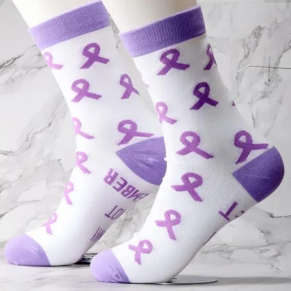 Alzheimer Awareness Gift You May not Remember But I Will Never Forget Purple Ribbon Socks