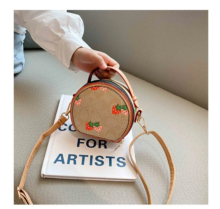 Vintage Cute Kids Cartoon Pattern Jaquard Pu Shoulder Bag Waterproof Mini Cylinder Children Purse travel messenger bag Crossbody