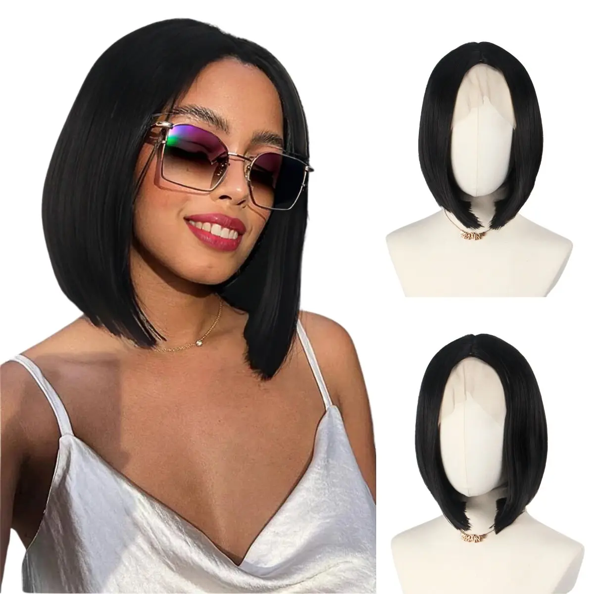 Anxin The Middle Hair Replacement Natural Straight Female Hair Synthetic Wigs
