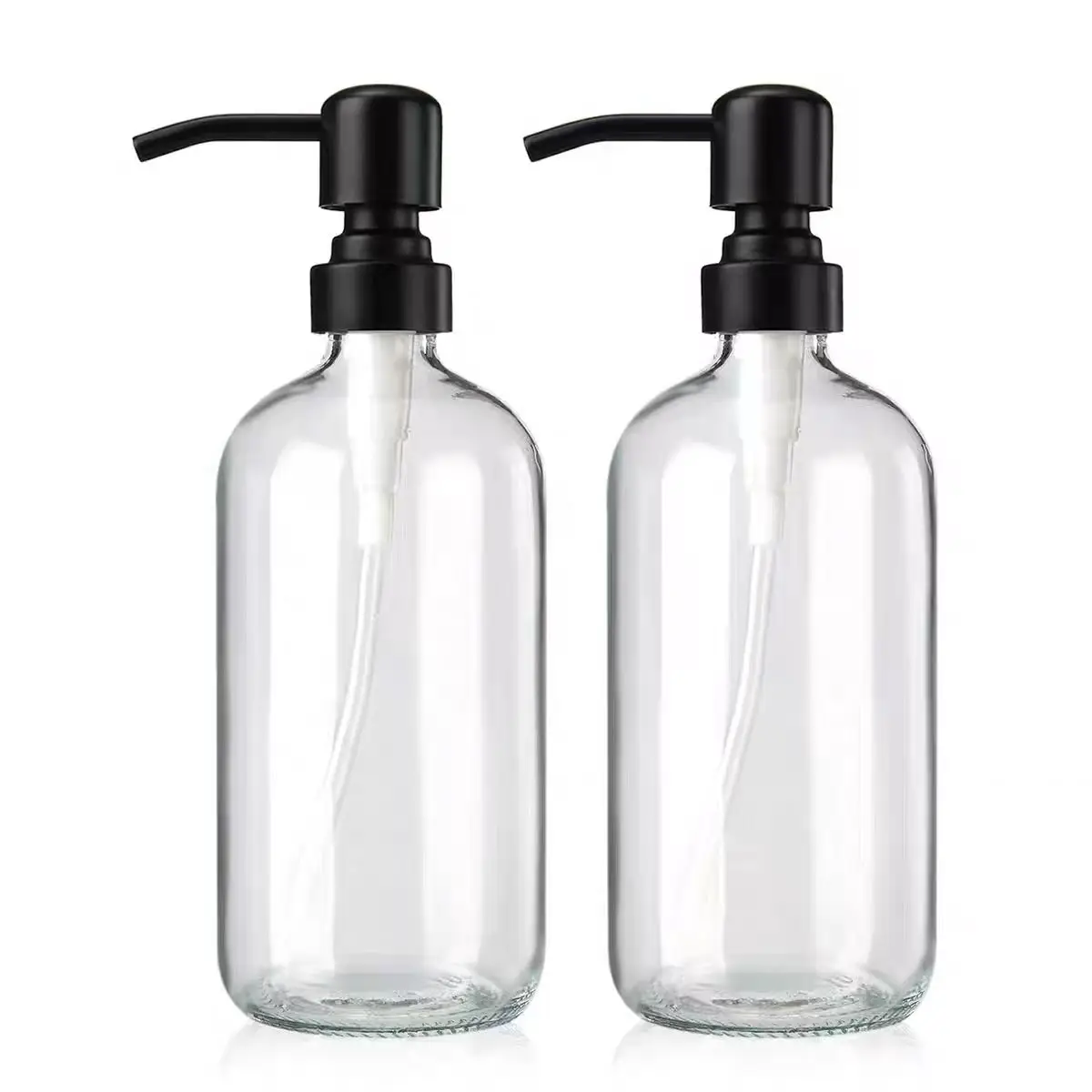 Recyclable 250ml 500ml 1000ml Boston Round Hand Shampoo Bath Lotion Dispenser Glass Pump Bottle with Pump