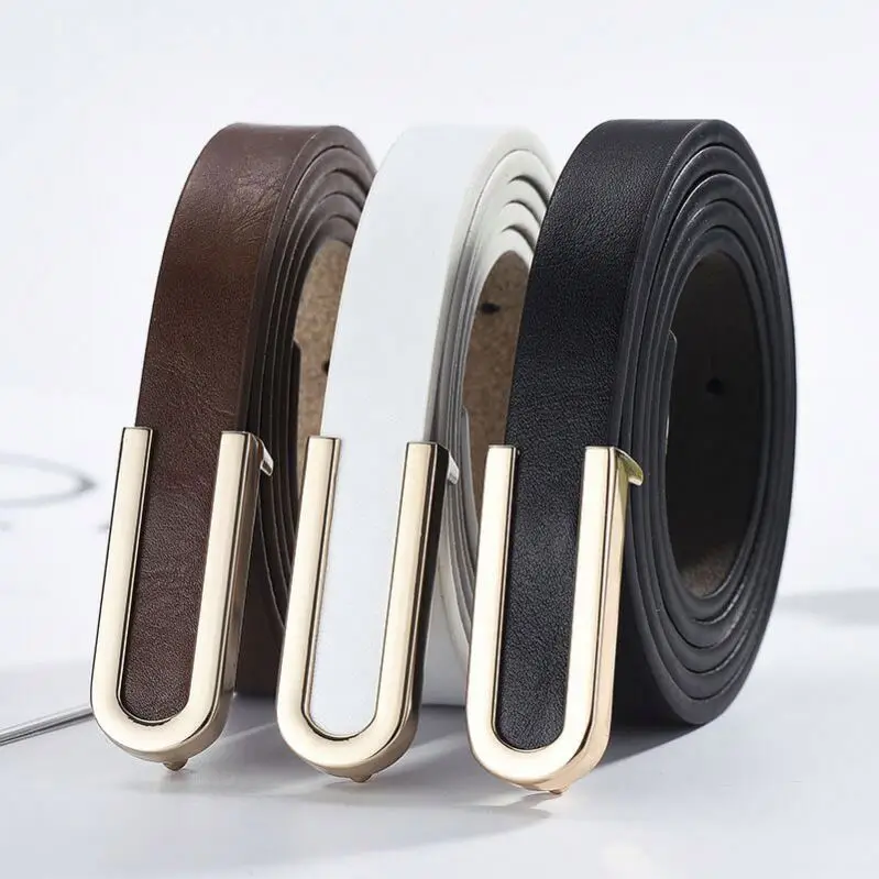 New Alloy U Style Buckle Retro Women Thin Belt Jumpsuit Body Figure High Quality Ladies Belts