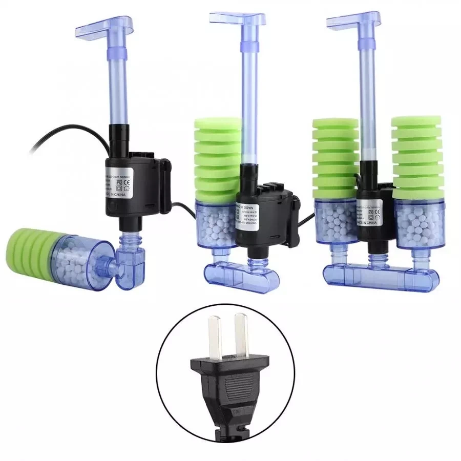 Aquarium Electric Power Sponge Filter,5W Silence Submersible Foam Filter,Sponges Bio Ceramic Media Balls Double Filter