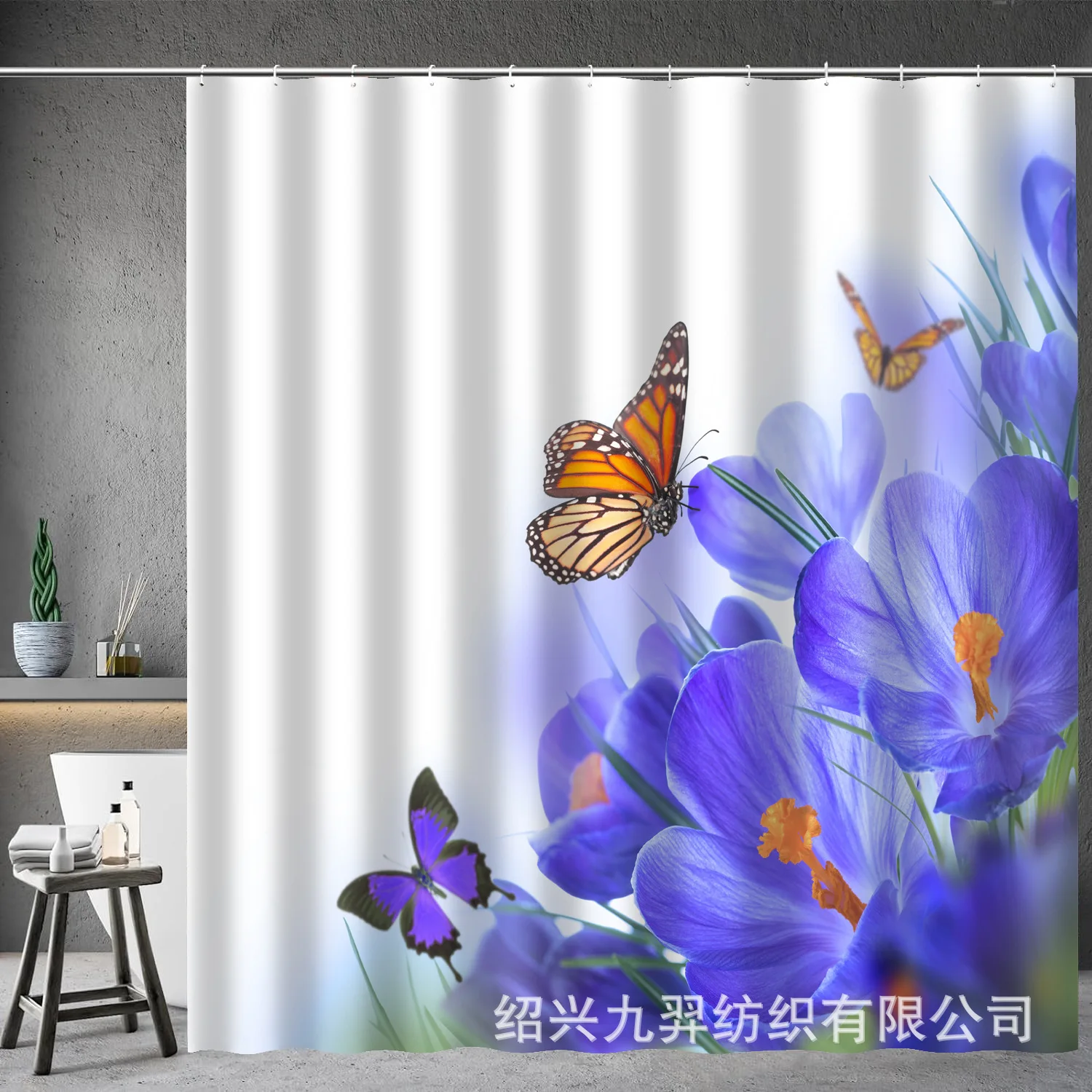 Shower Curtain Bathroom Curtain with12 Hooks