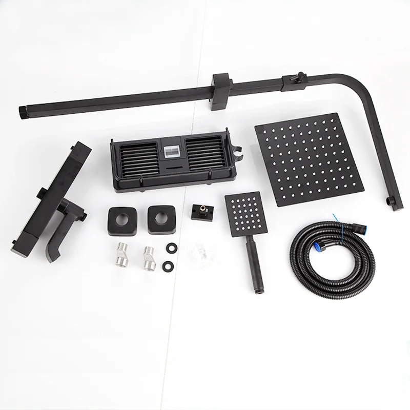 Modern Shower System Faucet Set Bathroom tap Black Wall Mount brass Smart Thermostatic rain Handheld washroom Shower Faucets