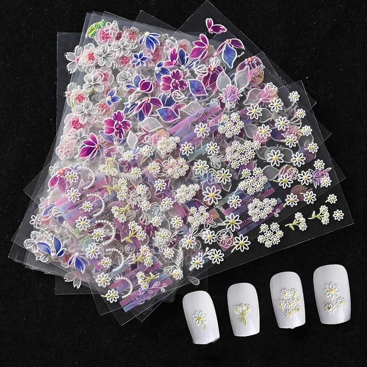 Embossed Flower 5D Sticker For Nails Decals Nail Decorations