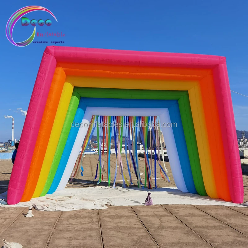 Giant Entrance Gate Inflatable Square Rainbow Arch For Wedding And Advertising
