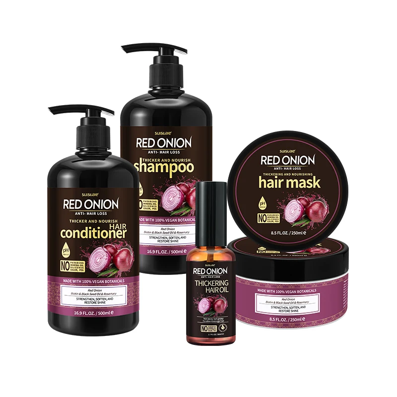 Wholesale Private Label Organic Regrowth Anti Hair Loss Hair Care Mask Growth Red Onion Oil Shampoo And Conditioner Set