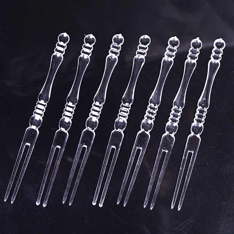 
Transparent two-tooth plastic fruit fork 