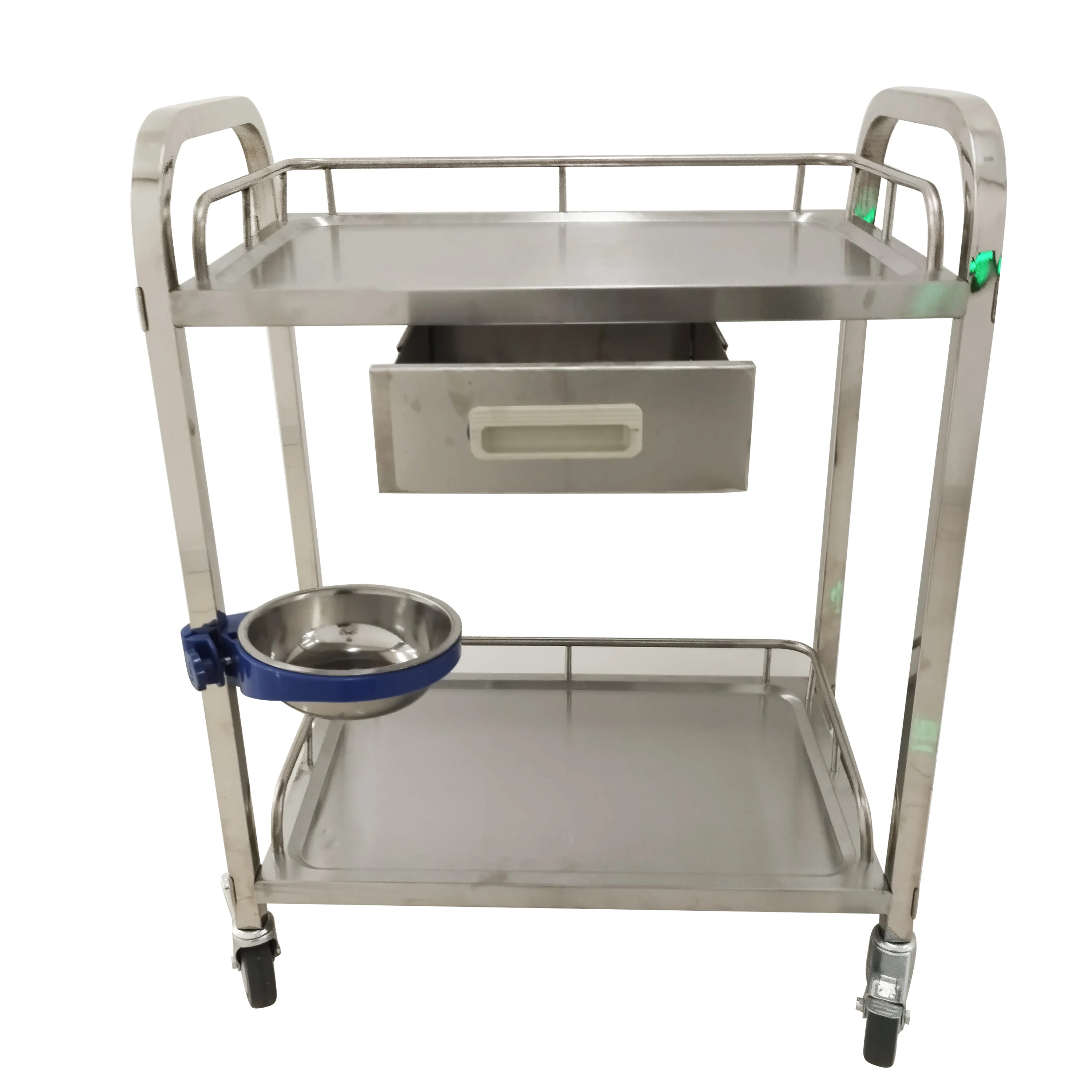 Multifunctional Medical 2 Layer Medicine Nursing Cart Placement Medication Mobile Stainless Steel Dressing Trolley With 4 Wheels