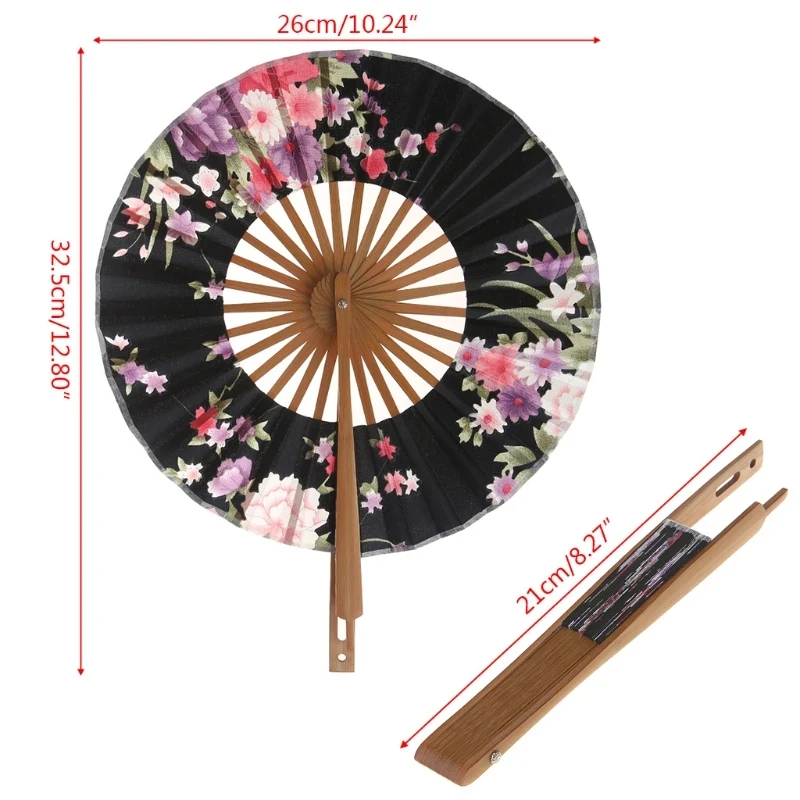 New Style Japanese Sakura Flower Pocket Folding Hand Fan Round Circle Party wedding  bamboo hand fan Decor Gift