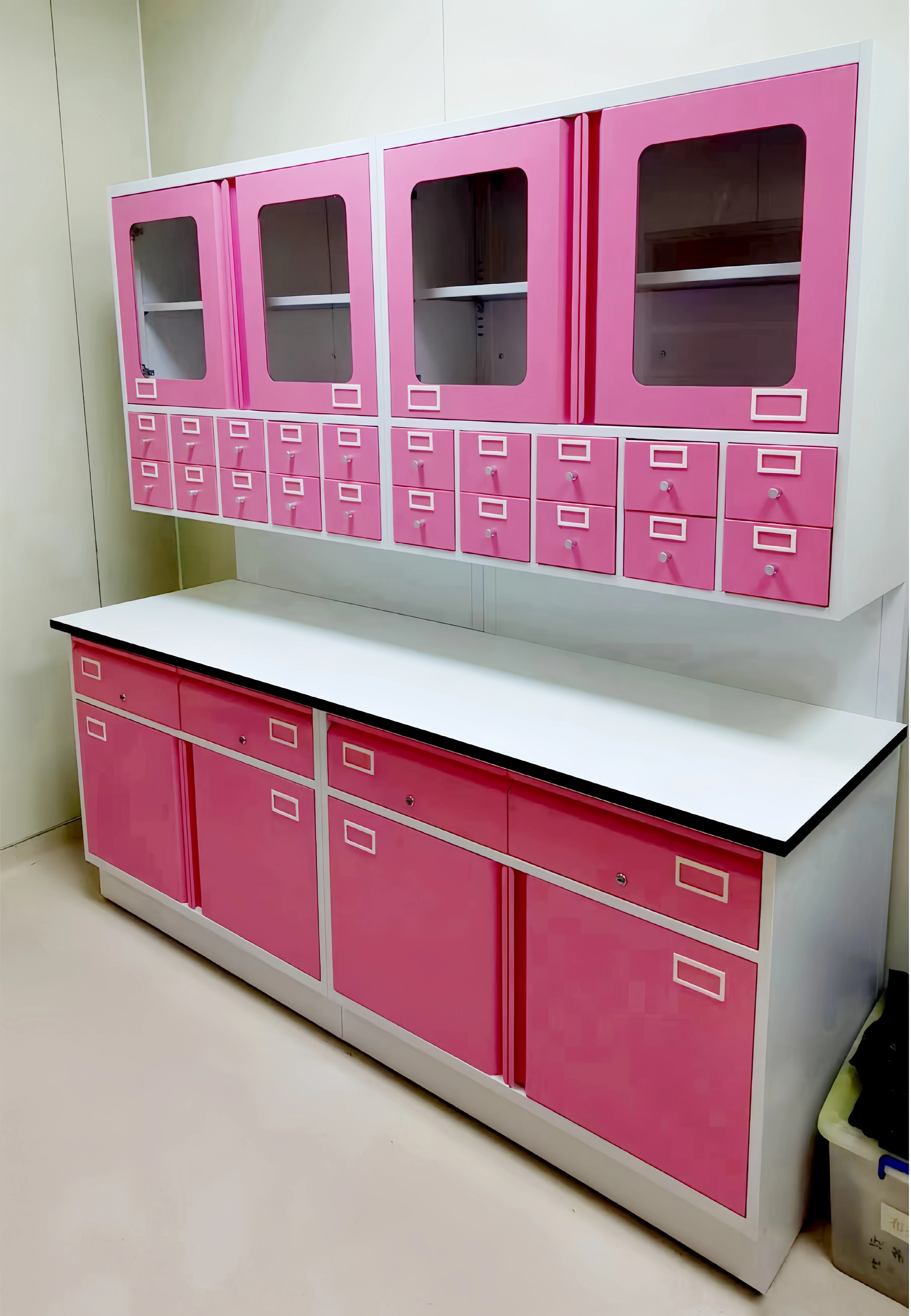 Medical chemical laboratory furniture with wall mounted storage cabinet lab bench