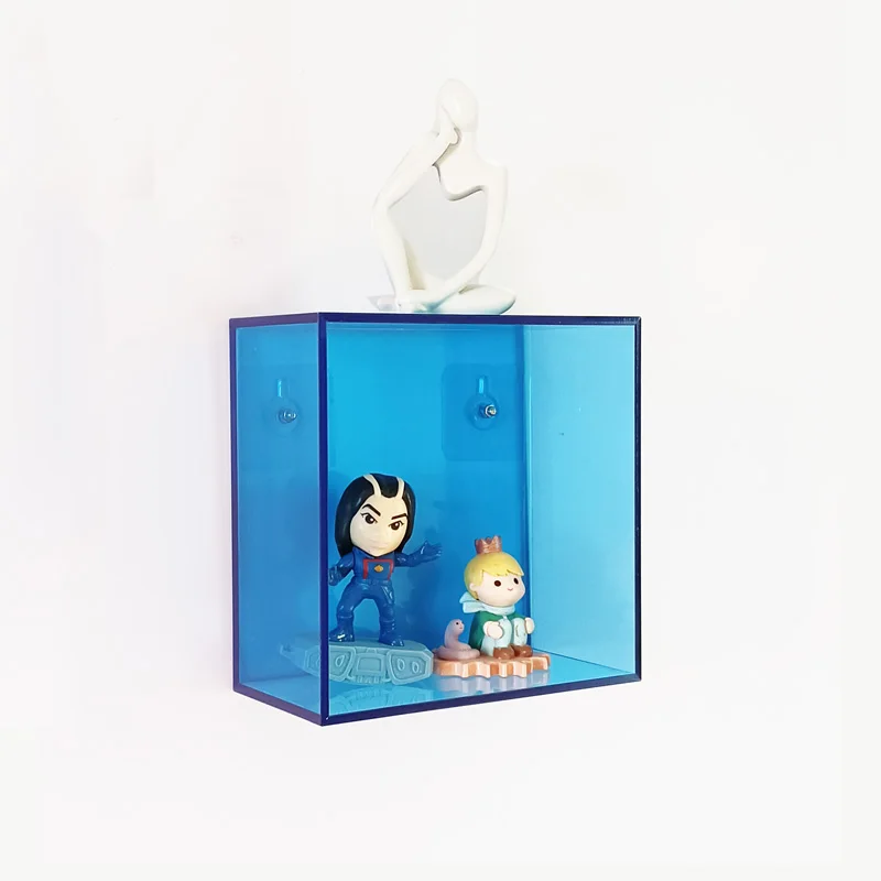 decorative fluorescent color acrylic wall mount display box for living room storage books, figures, display shelves