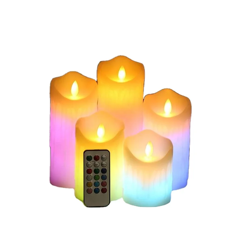 OEM Flickering Plastic Bullet Wick Smooth/Tears Surface Long Paraffin Real Wax Pillar USB Safety LED Candle