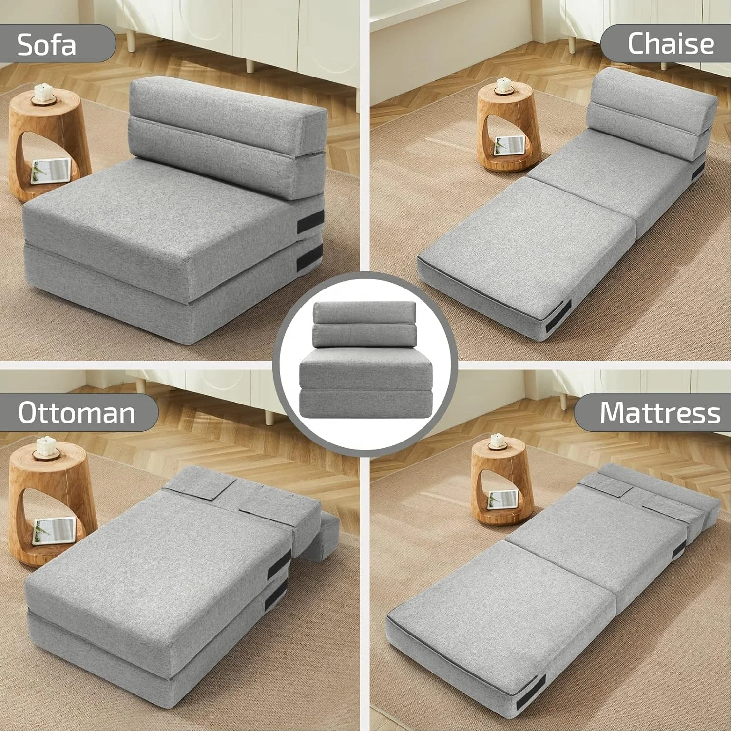 Convertible Folding Memory Foam Chair & Floor Sofa & Bed Couch and Sleeping Mattress for Living Room