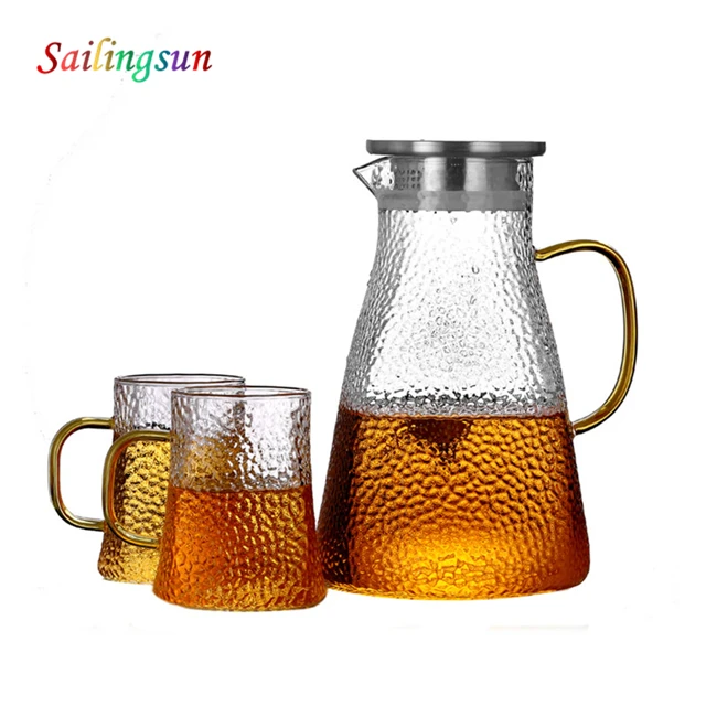 durable hammer pattern steady bottom cooking glass tea filter lid coffee jug