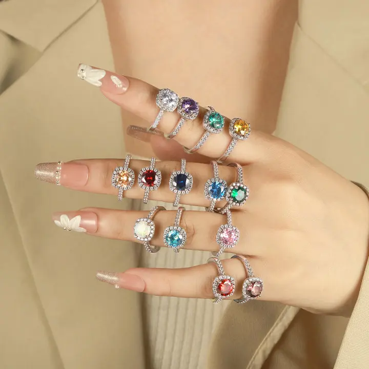 Silver Jewelry Rhodium Plated Cubic Zirconia Tarnish Free Jewellery Women Sterling Silver 925 Engagement Rings for Couple