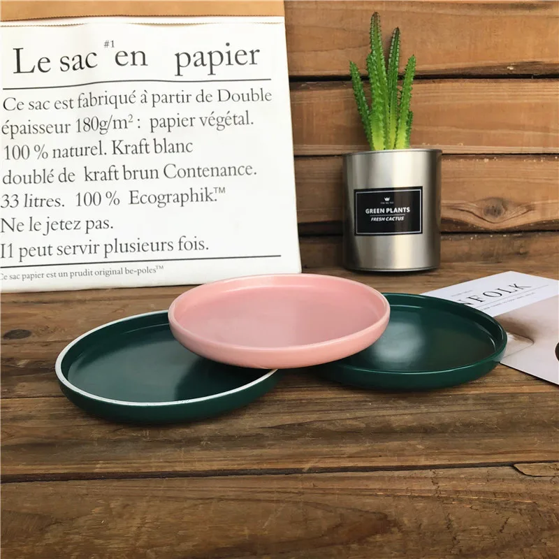 Eco-friendly cheap price ceramic round color glazed ceramic flat plate in stock