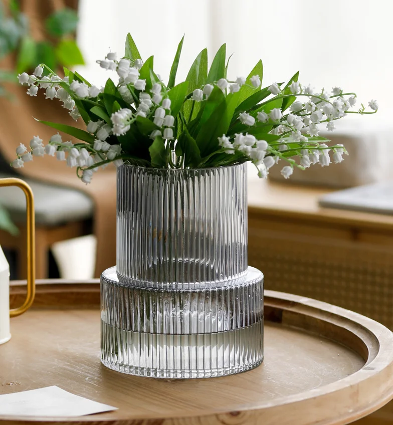 Wholesale Best Selling Large clear Cylinder Ribbed Glass Vase for Home Decoration