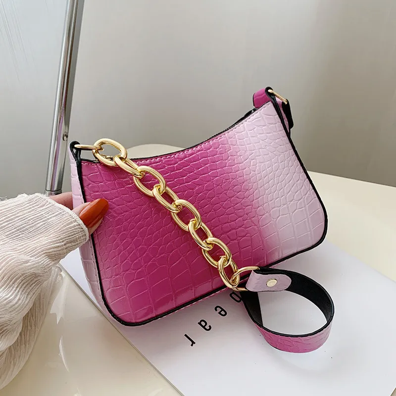 2021 Ladies Small Square PU Fashion Shoulder Bag Tie Dye Latest Sling Underarm Bag Women Cheap Gradient Handbag