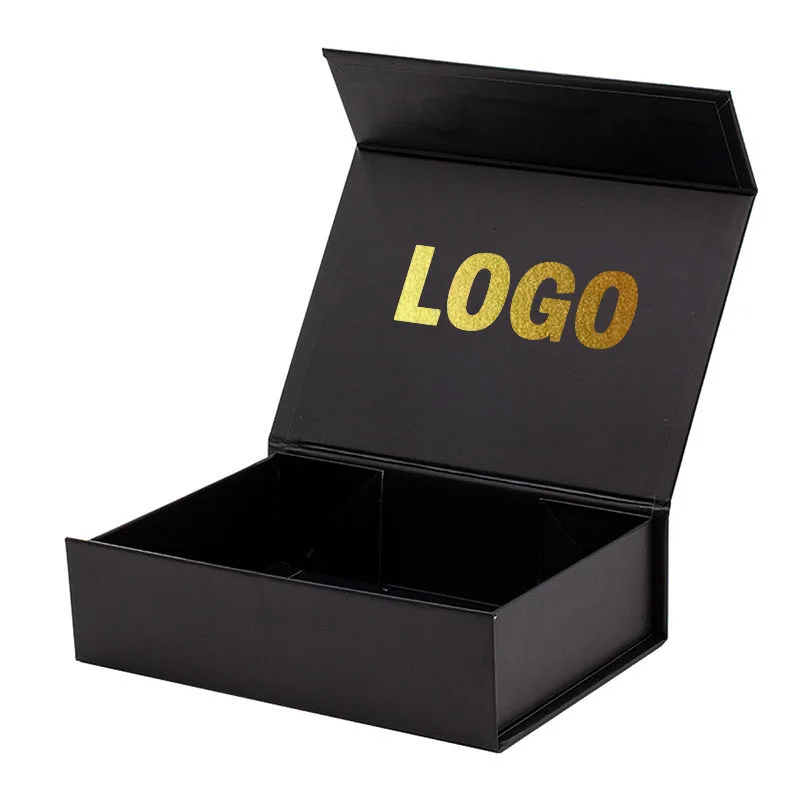 Factory Customize Magnetic Closure Matt Black Fully-Degradable Paper Cardboard Gift Boxes with Gold Stamping Printing Logo