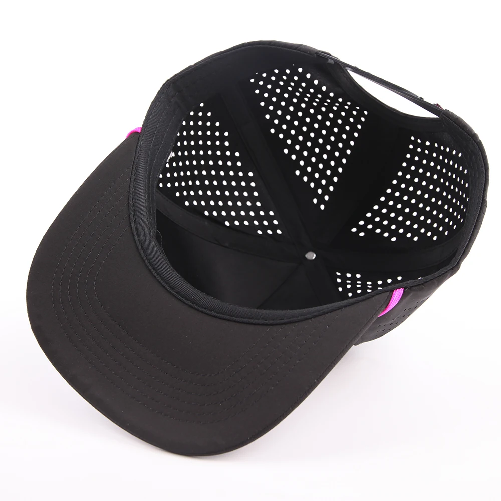Custom 5 Panel Rubber Patch label Flat Bill Hip Hop Snapback Caps,Waterproof Laser Cut Hole Perforated Hat