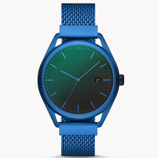 Мужские минималистичные наручные часы с сетчатым ремешком, мужские винтажные часы с датой и окошком, аналоговые часы с желтым ремешком, AR11328