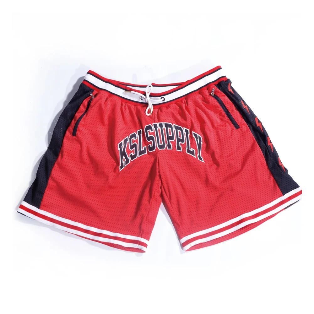 Wholesale Movie Quality Reversible Just Mens Don Shorts Lightning embroidery Short Red KSLSUPPLY #23 Basketball Shorts
