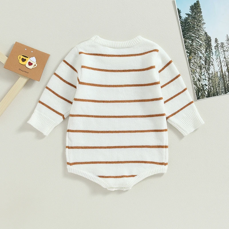 Newborn Striped Print Long Sleeve Autumn Knitted Baby Boys Girls Cute Sweater Rompers