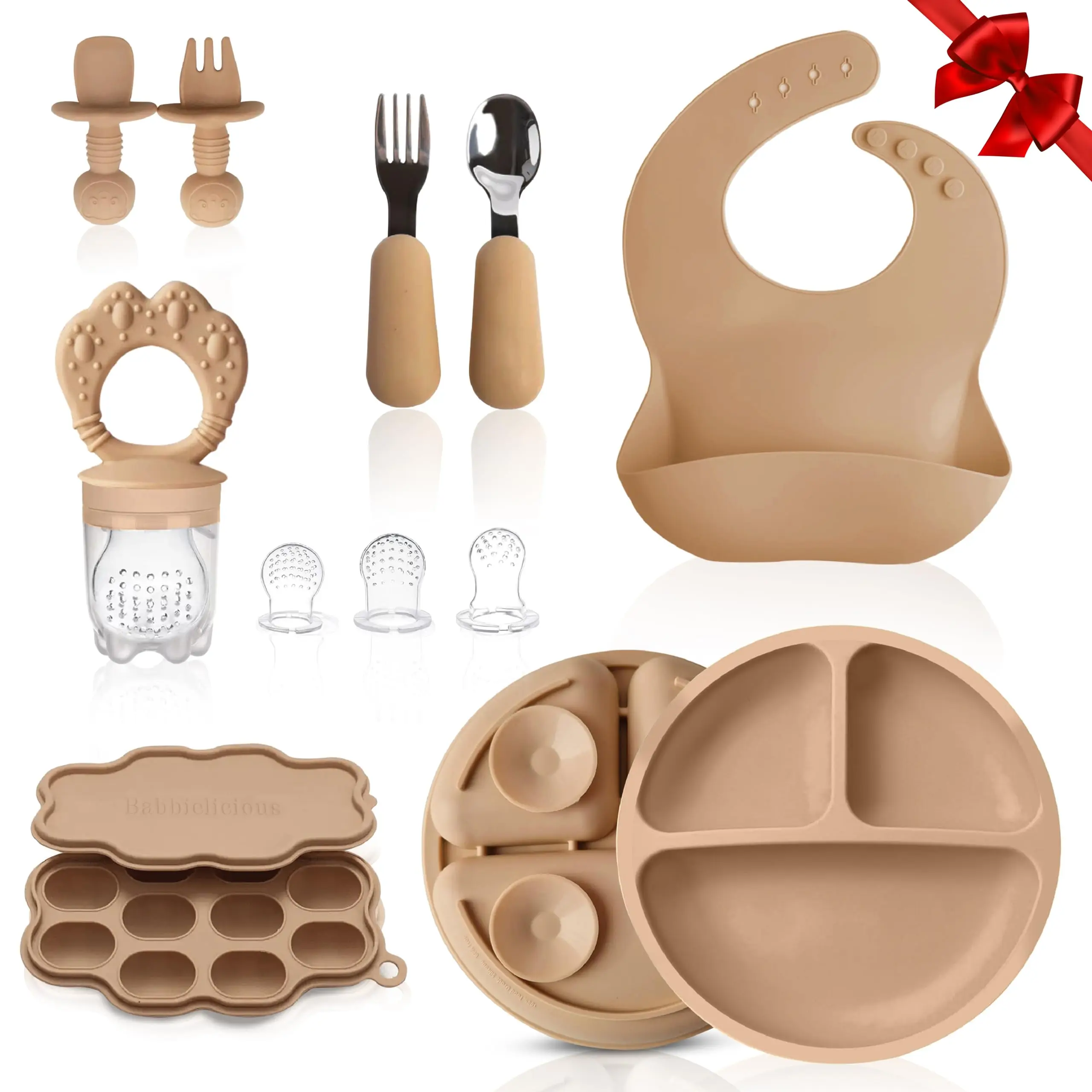 Approved Eu & Cpc 9pcs Per Sets Bpa Free Baby Feeding Product Gift Set Suction Silicone Feeding Set For Kids Baby Tableware